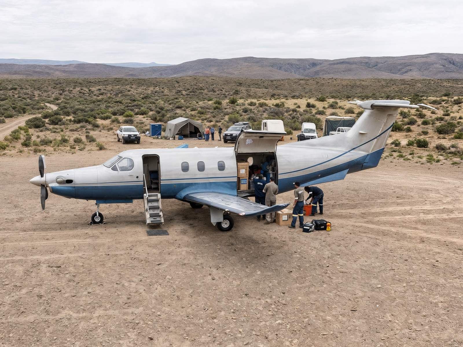 Angel Mercy Flights — operational aircraft being loaded at remote mission airstrip